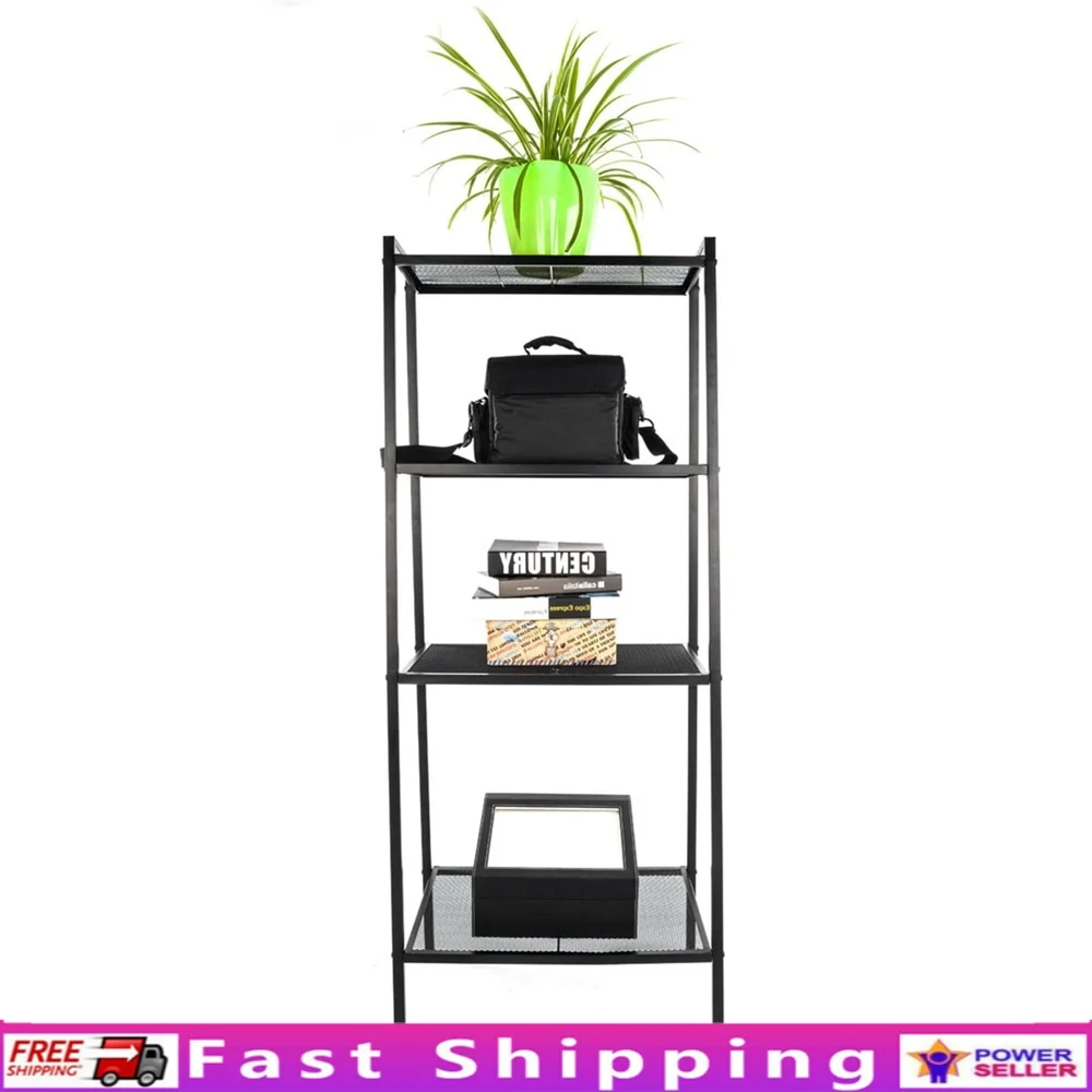 

Sturdy 4 Tier Bookshelf Iron Construction Heavy Duty Storage Organizer Easy Assembly Elegant Decor Books Plants and More