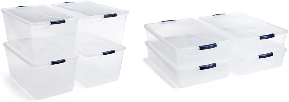 95 Quart (4 Pack) and 41 Quart (4 Pack) Clear Stackable Plastic Storage Containers with Lids