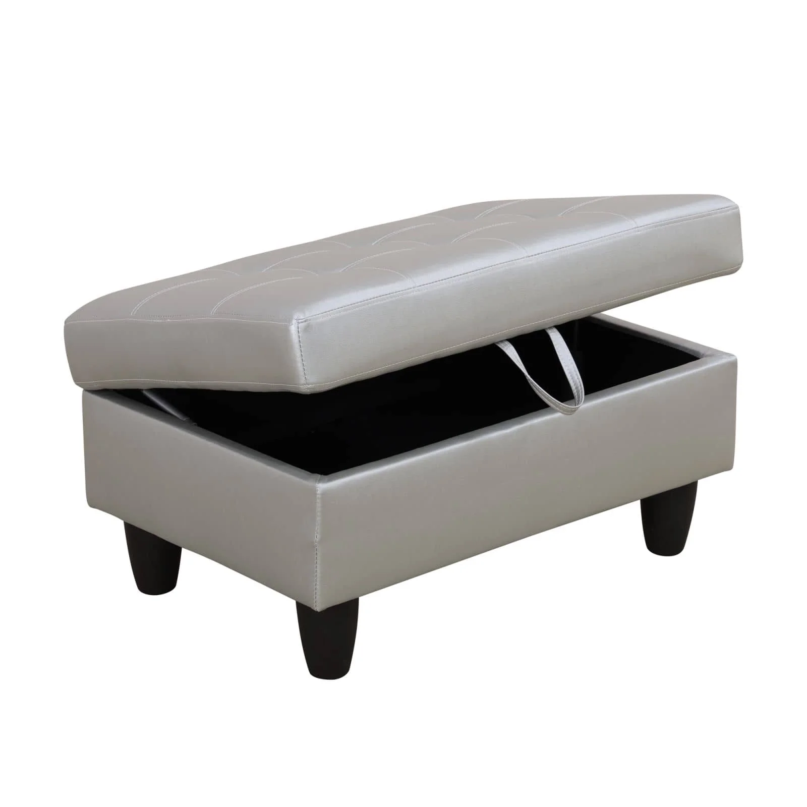 مسند تخزين جلدي شبه من جلد البولي يوريثان باللون الفضي الحديث مع أثاث مريح للتنفس لتوفير مساحة الجلوس لديكور المنزل الأنيق