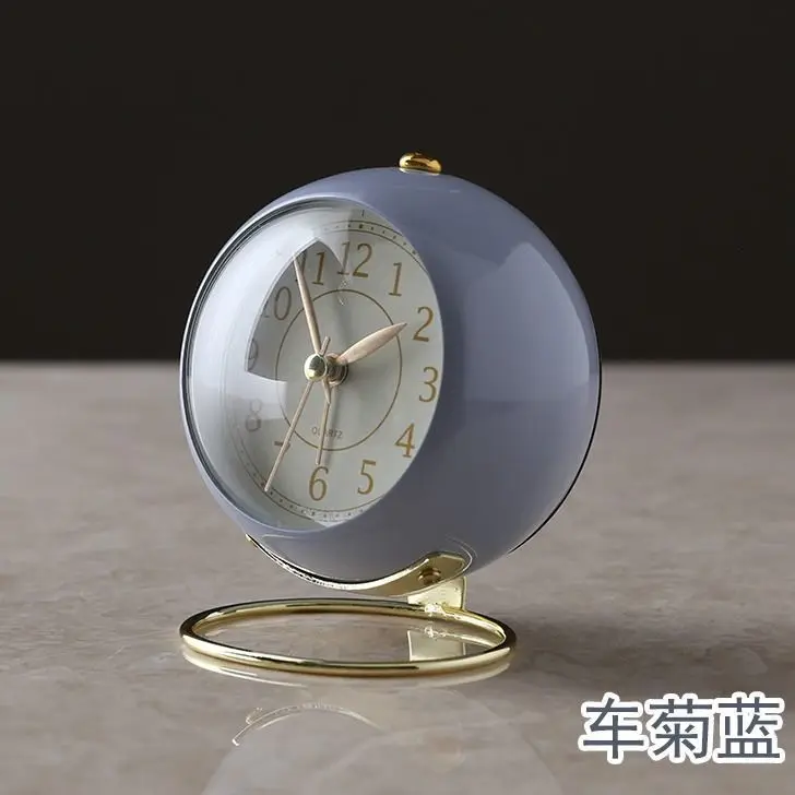 Alarm Clock Light Gray Round Silent Non Ticking Quartz Modern Minimalist Gold Stand Desktop Clock For Bedroom Office Home Decor