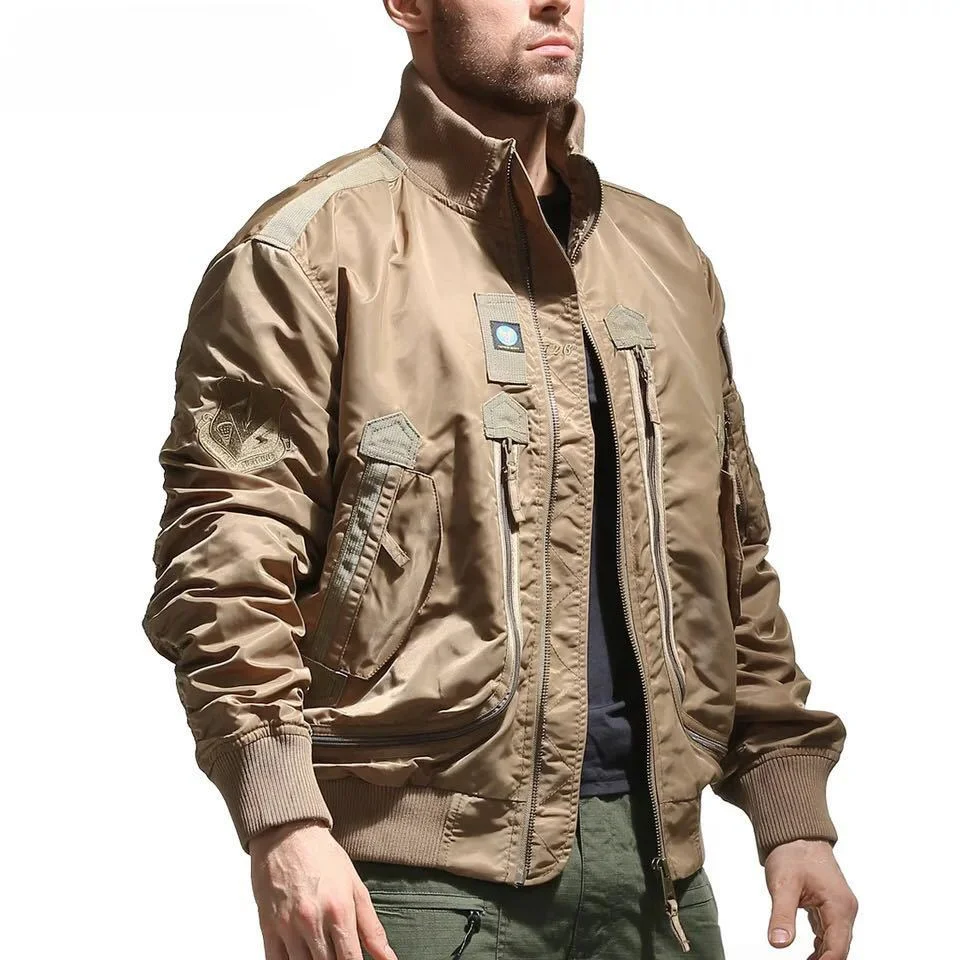 Jaqueta masculina com gola de beisebol, casaco multi bolso, aventura gola alta, camuflado, ao ar livre, primavera, outono, novo