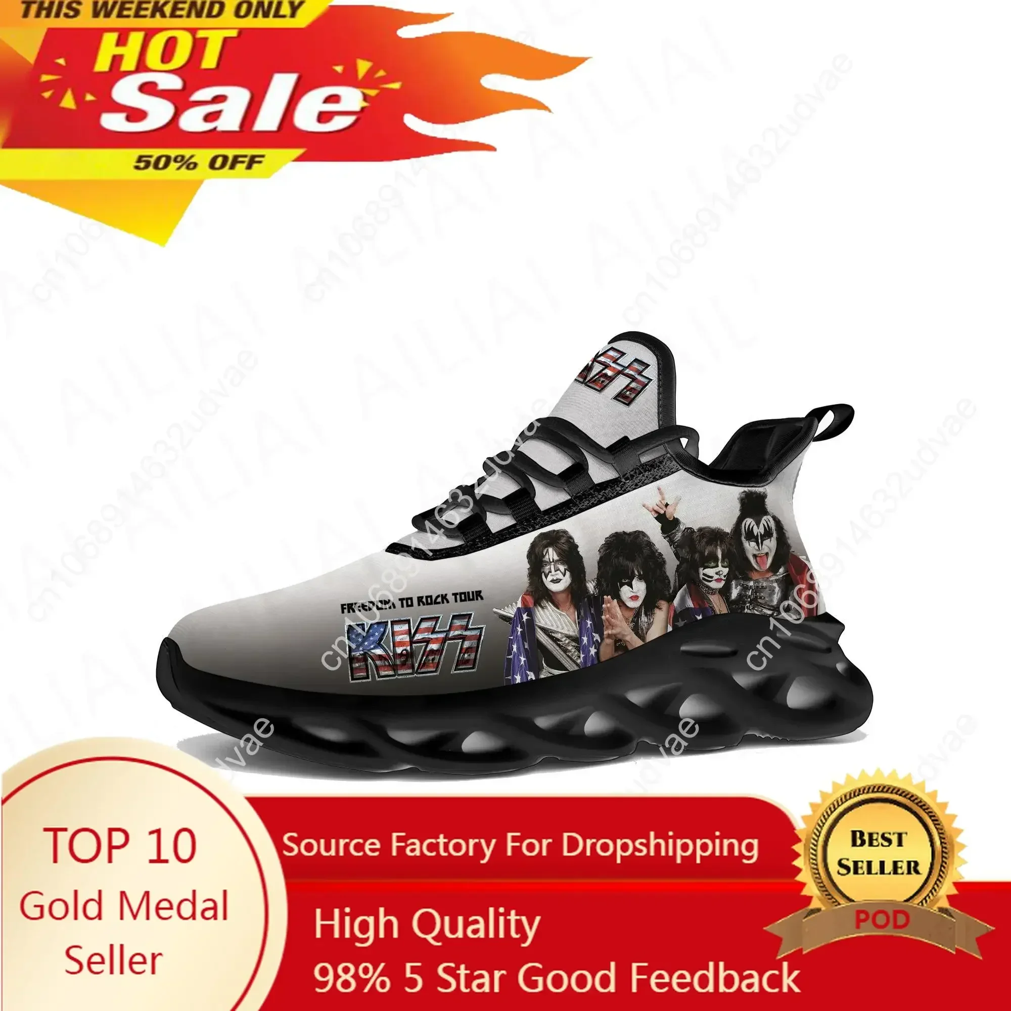 Kiss Rock Band Heavy Metal Flats Sneakers Mens Womens Sports Running Shoes High Quality Sneaker Customized Casual Shoe
