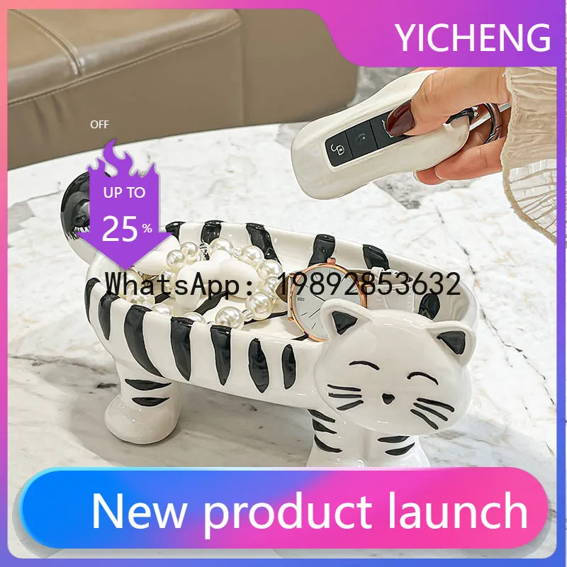 Entryway shoe cabinet key holder ceramic storage box living room decorative tray ceramic cat figurine