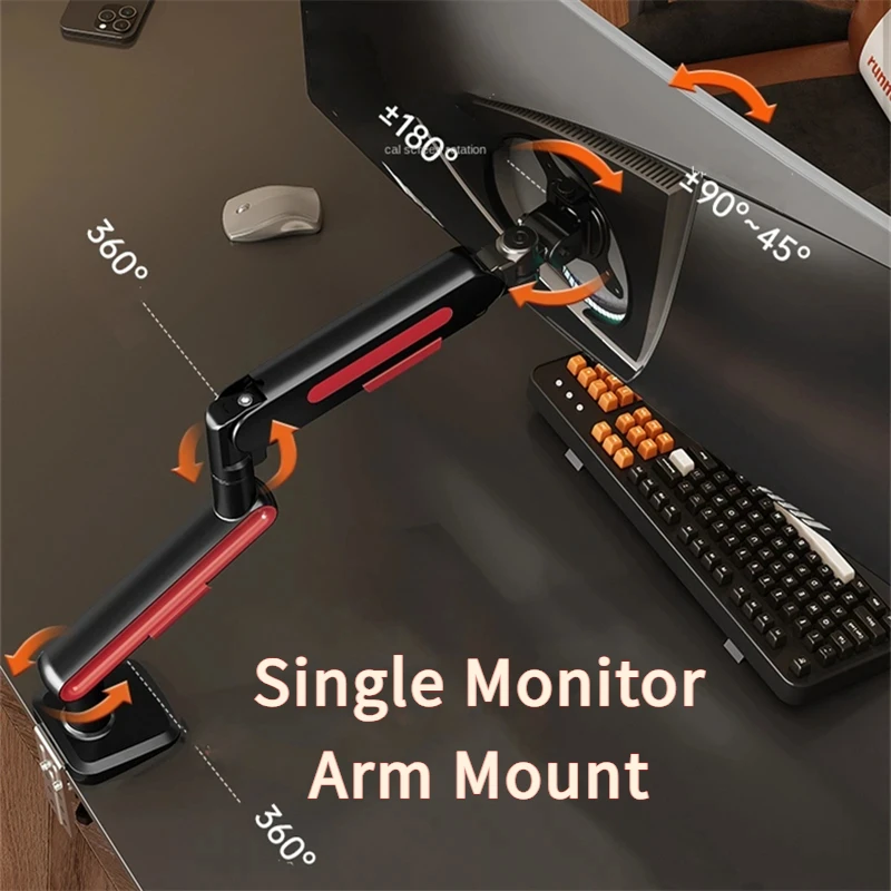 Single Monitor Arm Mount for 13-32 In Screens Adjustable Desk Stand with Clamp/Grommet Mount，VESA & RGB Tilt & Swivel Holds 9kg
