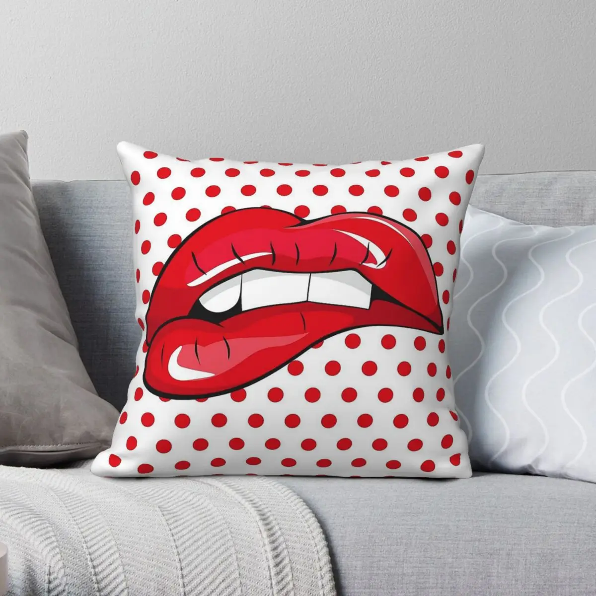 Red Lips Pop Art Square Pillowcase Polyester Linen Velvet Pattern Zip Decor Pillow Case Room Cushion Cover 18
