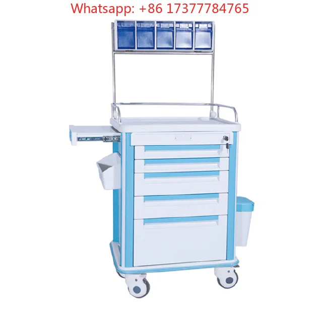 Cheap Medical Aid Furniture, ABS & Metal Durable IV Cart, Patient First Aid Trolley with Drawers