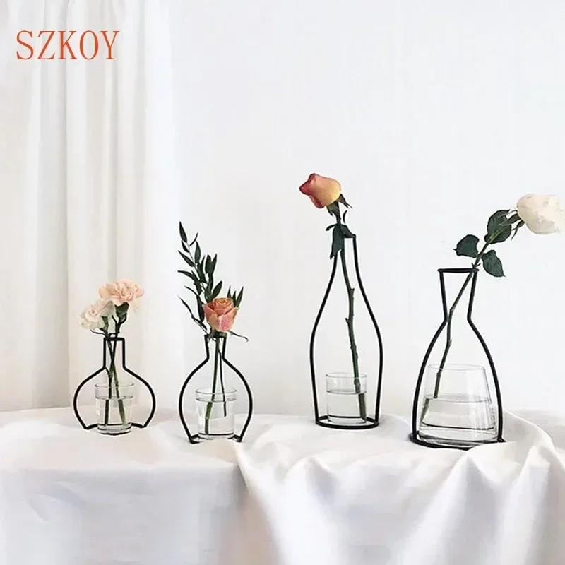 Brand New Style Retro Iron Line Flowers Vase Metal Plant Holder Modern Solid Home Decor Nordic Styles Iron Vase