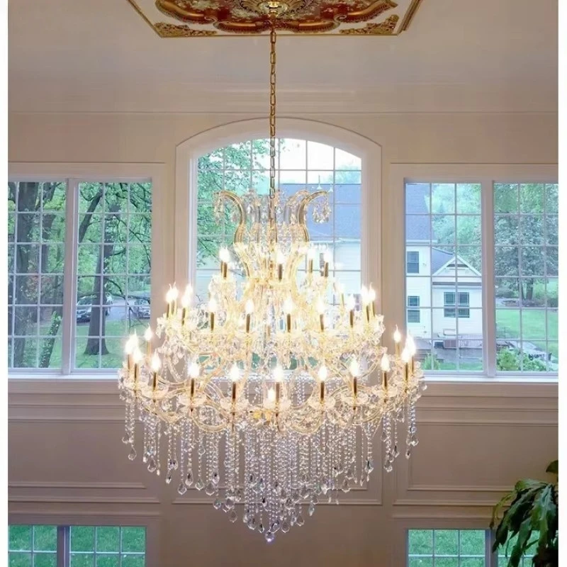 Crystal Chandelier For Foyer Lobby Hallway Gold Hanging Lamp Home Decor Large Cristal Lamp Staircase Ceiling Light