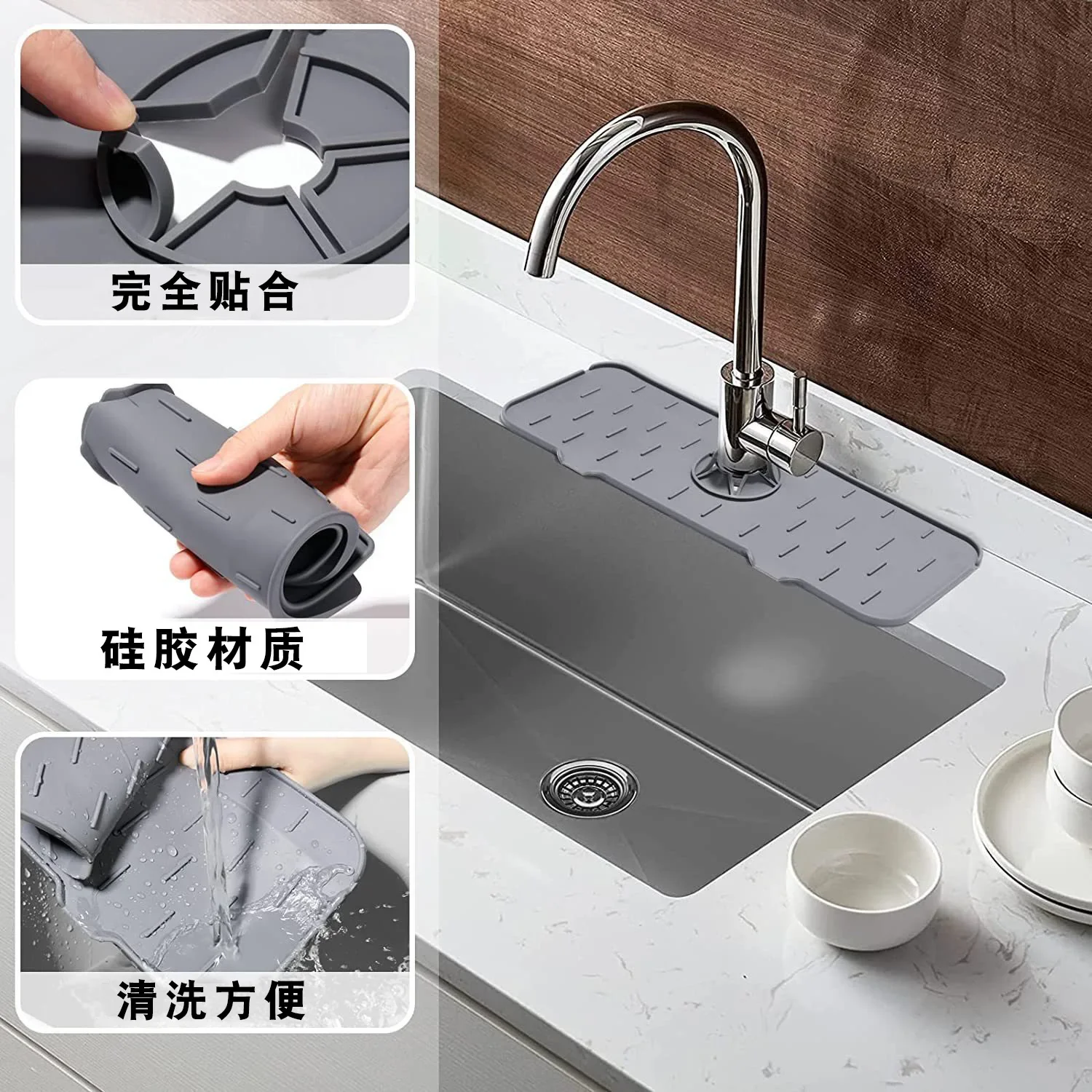 Faucet Mat Kitchen Sink Silicone Splash Pad Drainage Waterstop Bathroom Countertop Protector Quick Dry Tray