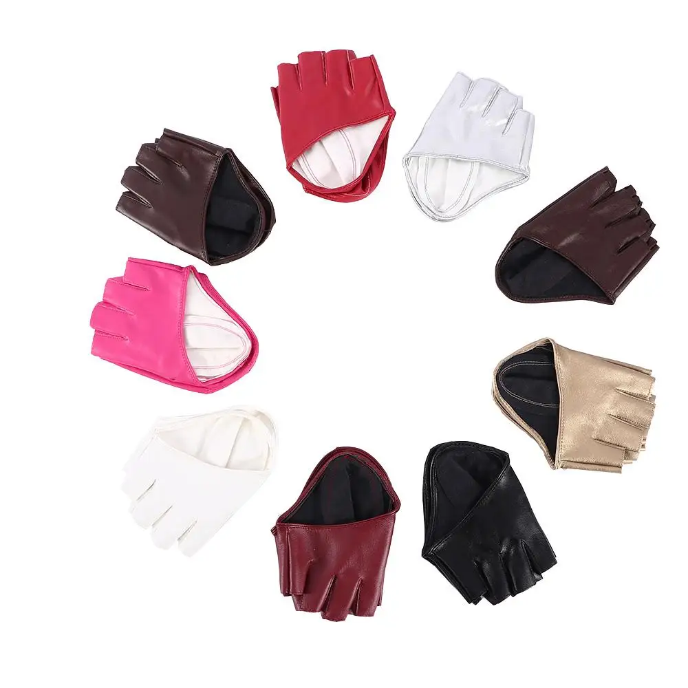 Show Fashion PU Leather Half Finger Half Palm Pole Dance Fingerless Gloves