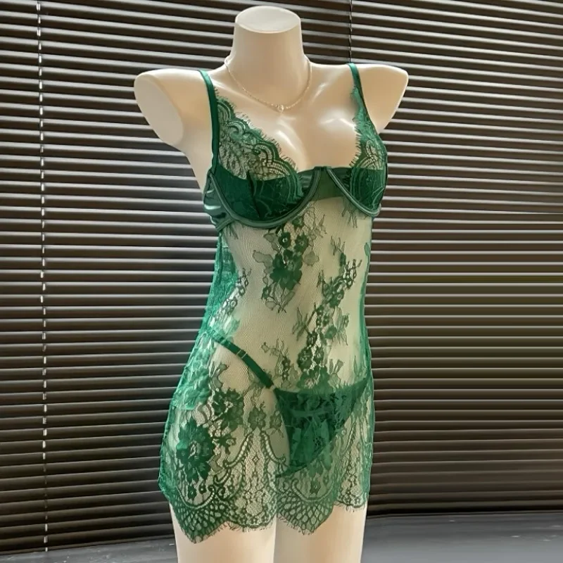 Womens Sexy Sheer Lace Teddy Bodysuit Lingerie Chemise Underwire Adjustable Strap With Thong Set For Women Date Night Outfit
