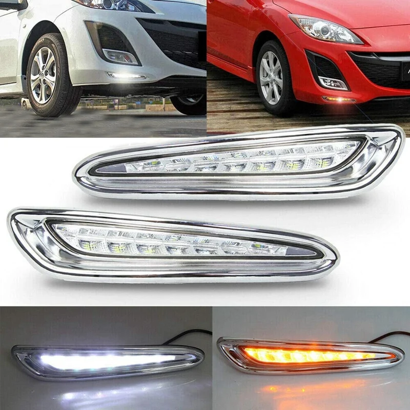 NEW-Car Front Bumper Daytime Running Light White And Yellow Turn Signal For Mazda 3 Axela 2012-2013