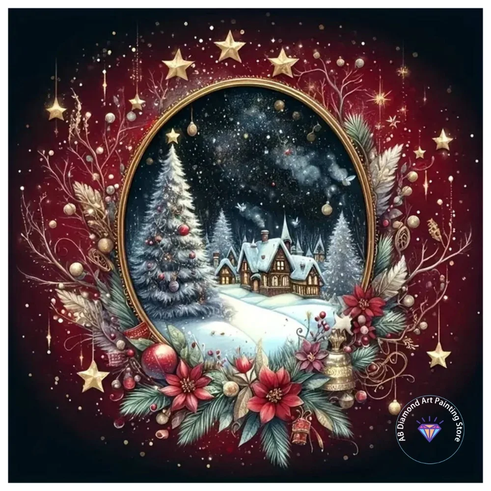 

Wreath Flower Winter House Landscape AB Diamond Painting Kit Square Round Diamond 5D DIY Mosaic Handmade Art Gift Home Decor