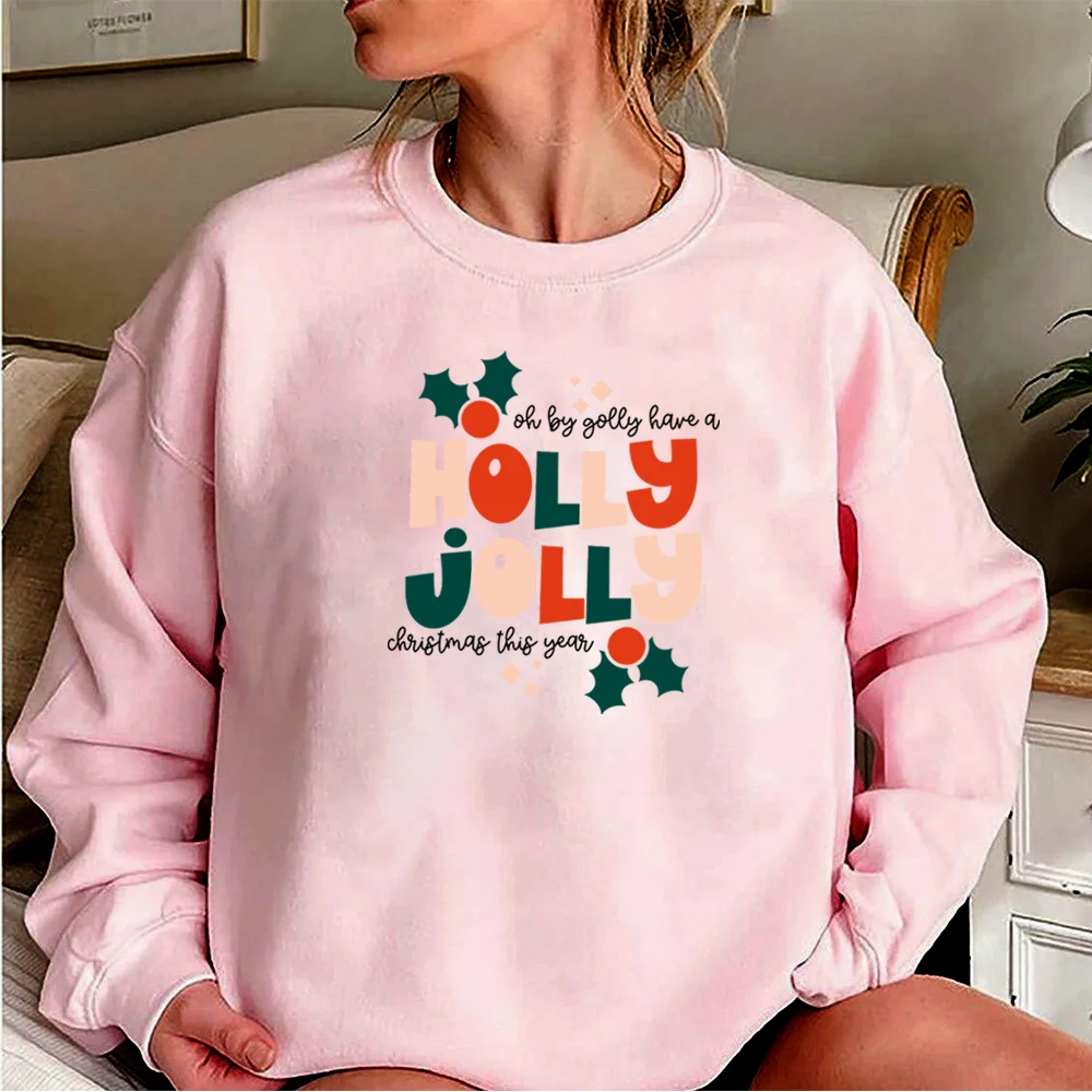 Sudadera con capucha de Navidad para hombre y mujer, suéter Unisex con cuello redondo, Estilo Vintage, de acebo y Jolly