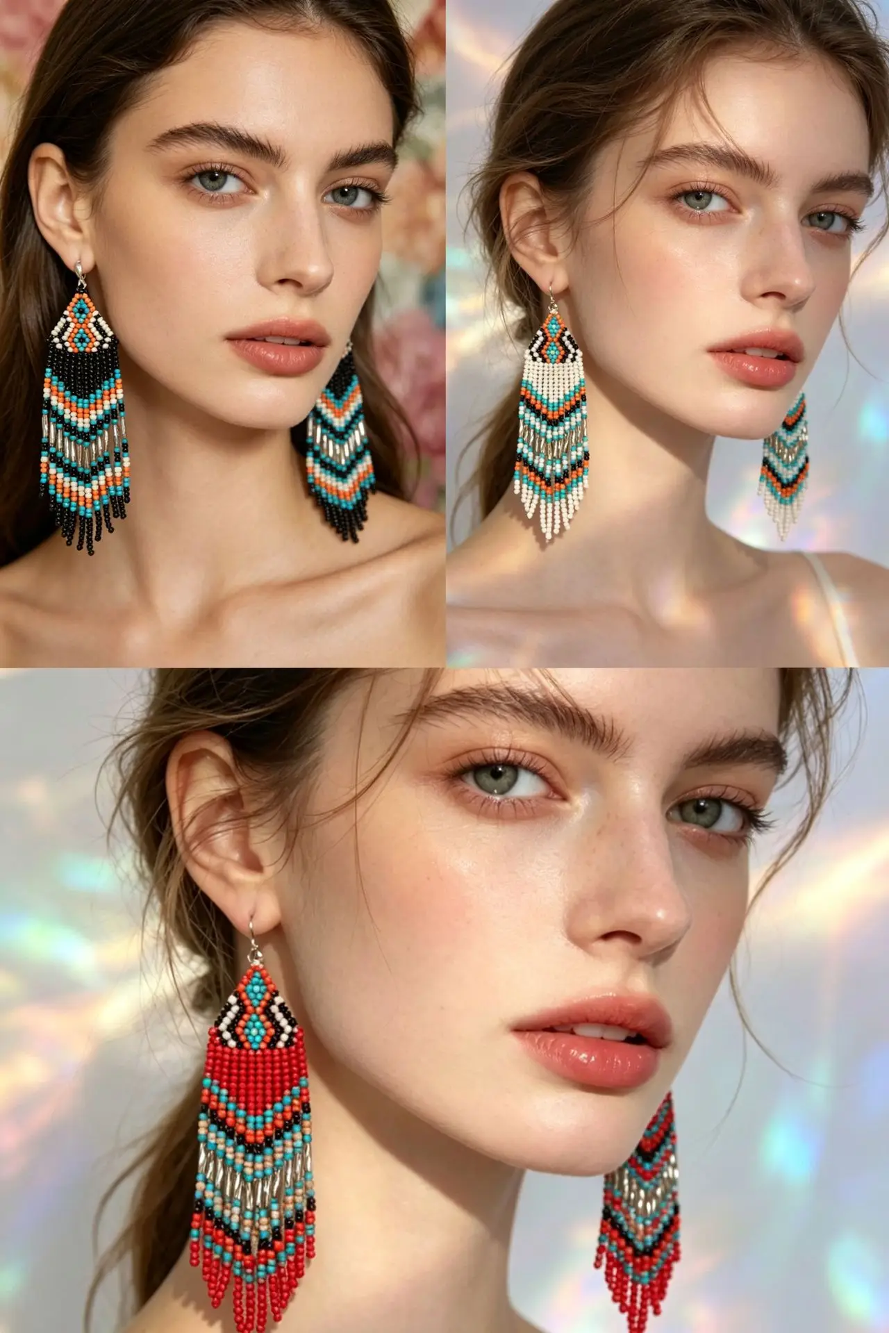 ZGMXR Rice bead earrings Tassel Geometry Colorful Hand weaving Bohemia Alloy Woman Fashion Simple Beaded earrings