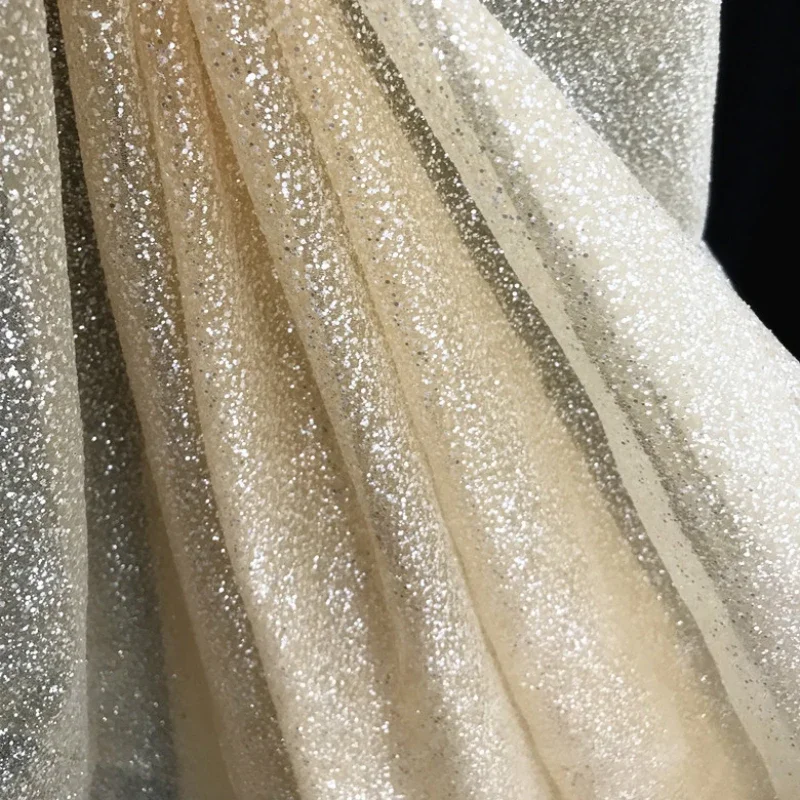 

Special Foam Gauze White Apricot Champagne Thick Sparkling Sequin Yarn Wedding Dress Designer Fabric Fabric