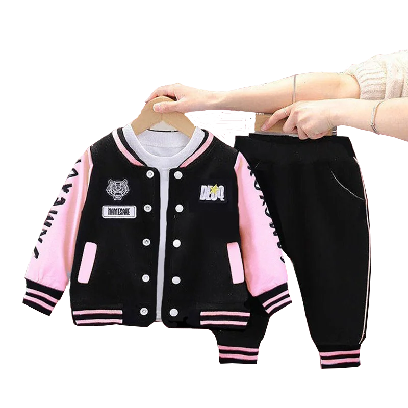 Baseball Coats+Pants Girls Long Sleeve Clothing Set Kids Boy Baby Autumn Fashion Tracksuit Outfit Children New Suit 1-4 Year Old