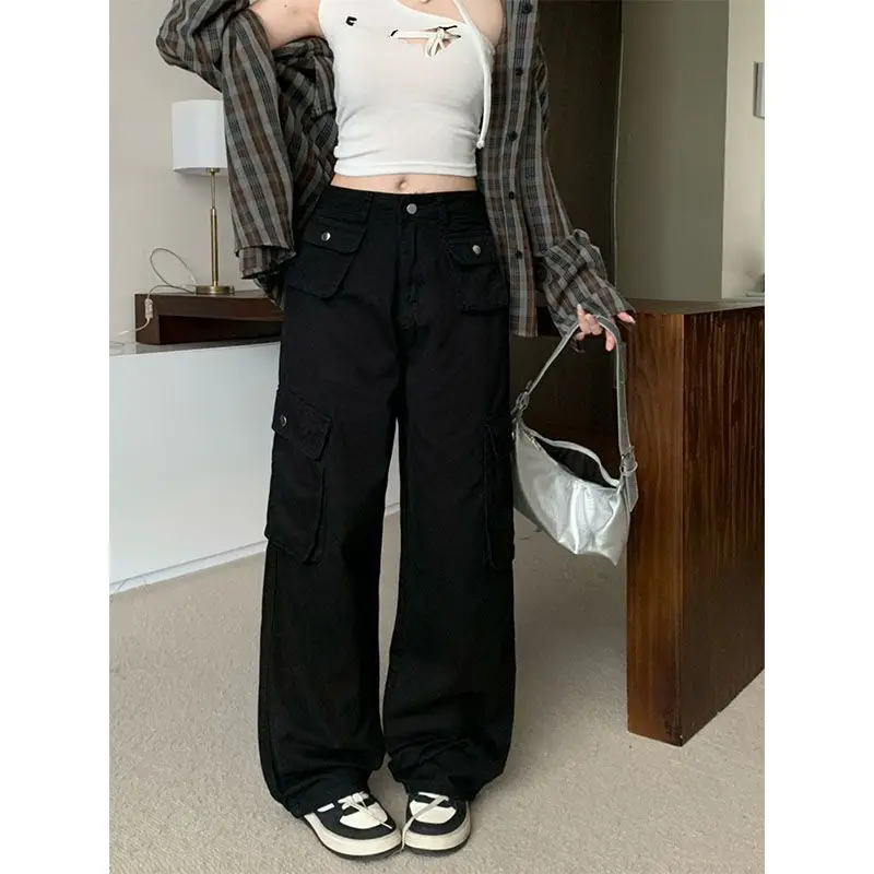 

Classic black jeans2025New women's loose-fitting wide-leg pants with unique pocket design, suitable for outdoor wear, floor-leng