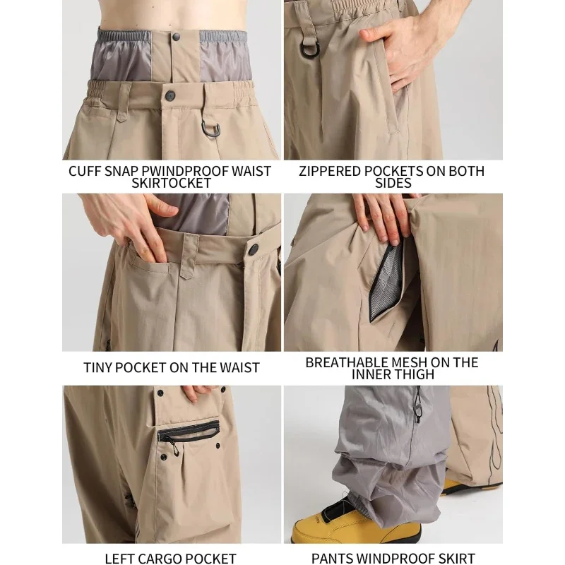 جديد GSOU سنو عاكس لهب الجرافيك الرجال فضفاض على الجليد سراويل شتوية النساء الثلوج مقاوم للماء البضائع على الجليد التزلج بنطلون