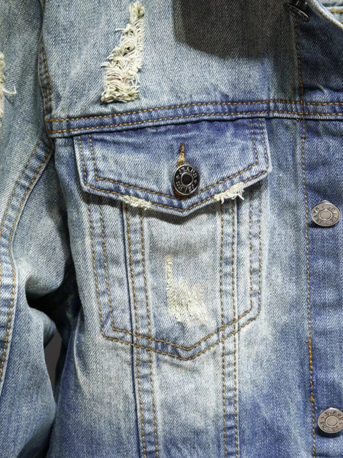 Denim ripped jacket European and American street loose fitting clothes retro personalized jacket versatile light colored jacket