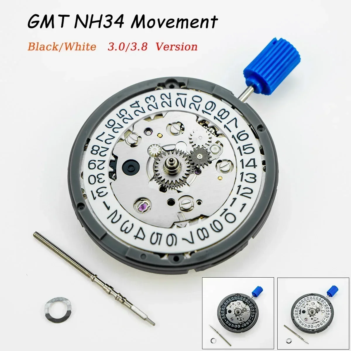 GMT NH34 Automatic Mechanical Movement Black 3/3.8H Datewheel High Accuracy 24 Jewels NH34A 4R34 24H Hand GMT Function