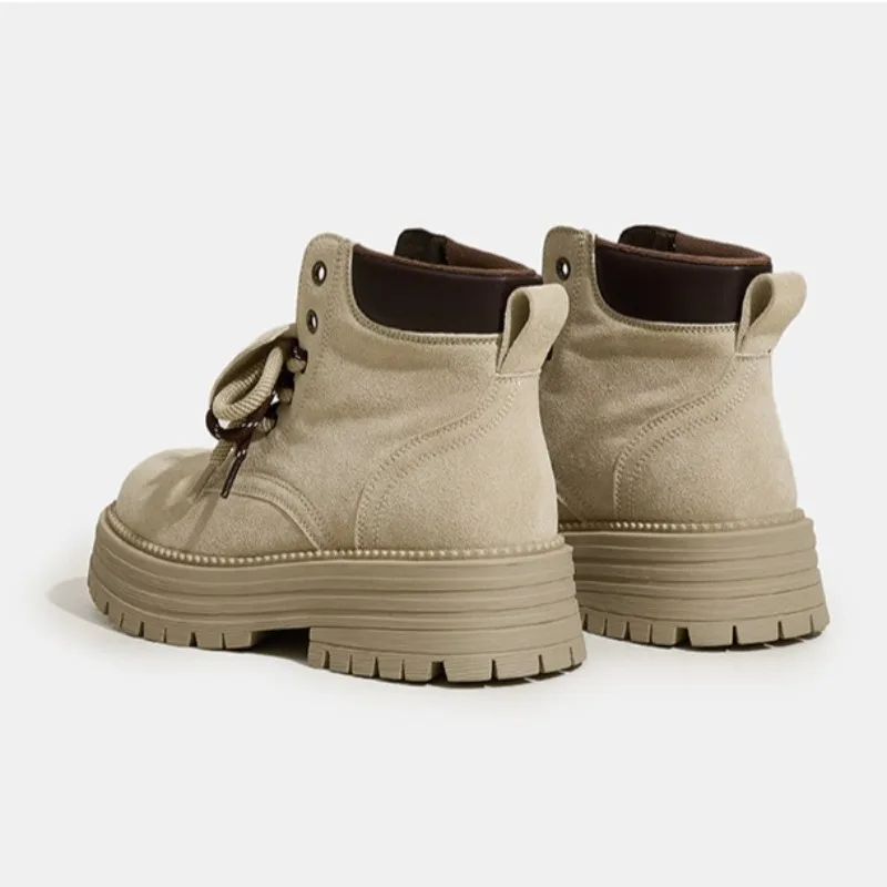 Shoes for Womens Fashion Retro Tooling Shoes Casual Comfort High-top Women's Boots Lapel Short Rhubarb Boots Zapatillas De Mujer