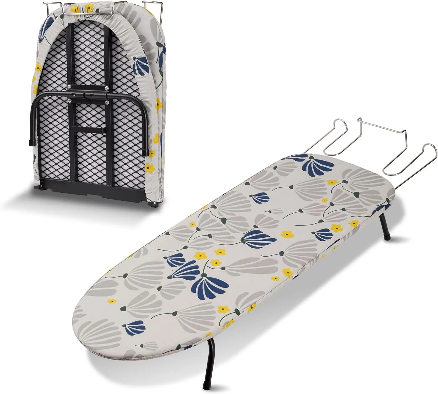 

Compact Folding Ironing Board with Floral Cover, Metal Mesh Design, Heat Resistant 32" x12" for Small Spaces
