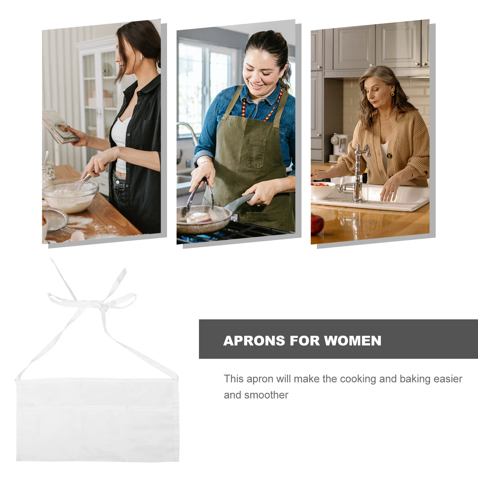 مريلة خصر لشيف الفندق مع جيب قابلة لإعادة الاستخدام لخادم المطبخ ومقصف ملابس عمل متينة من القطن والبوليستر نصف مريلة للنساء