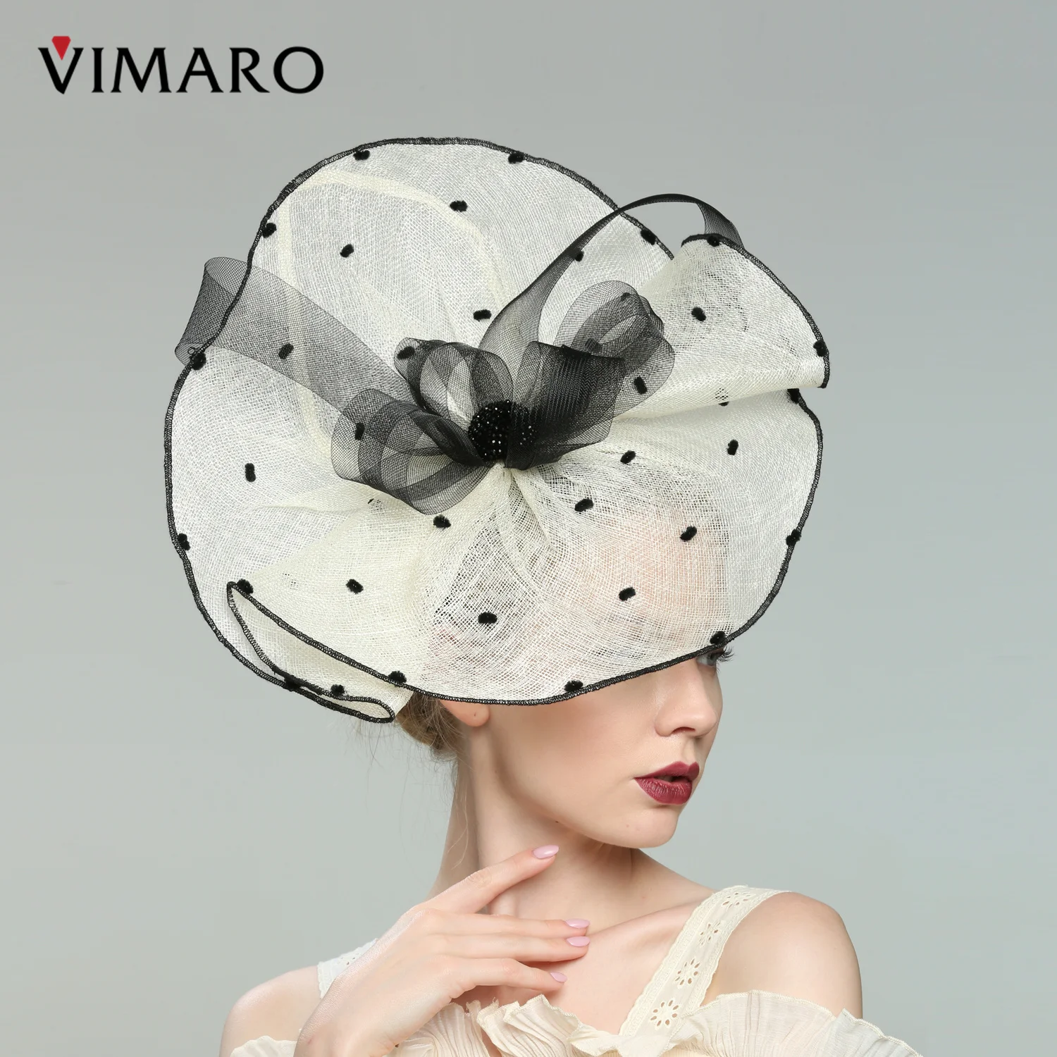 VIMARO Ivory Sinamay Fascinators for Women Elegant Headbands Fascinator Hats for Women Wedding and Church Derby Hat Women