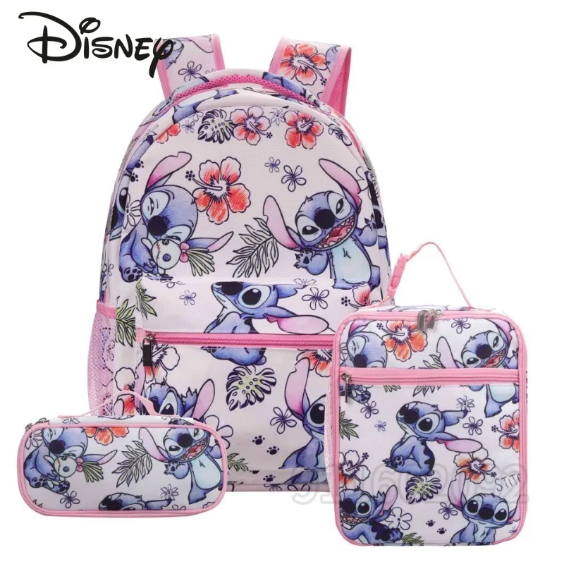 

Disney Stitch New Children's School Bag 3-piece Set Children's Backpack Cartoon Girls' School Bag Large Capacity High Quality