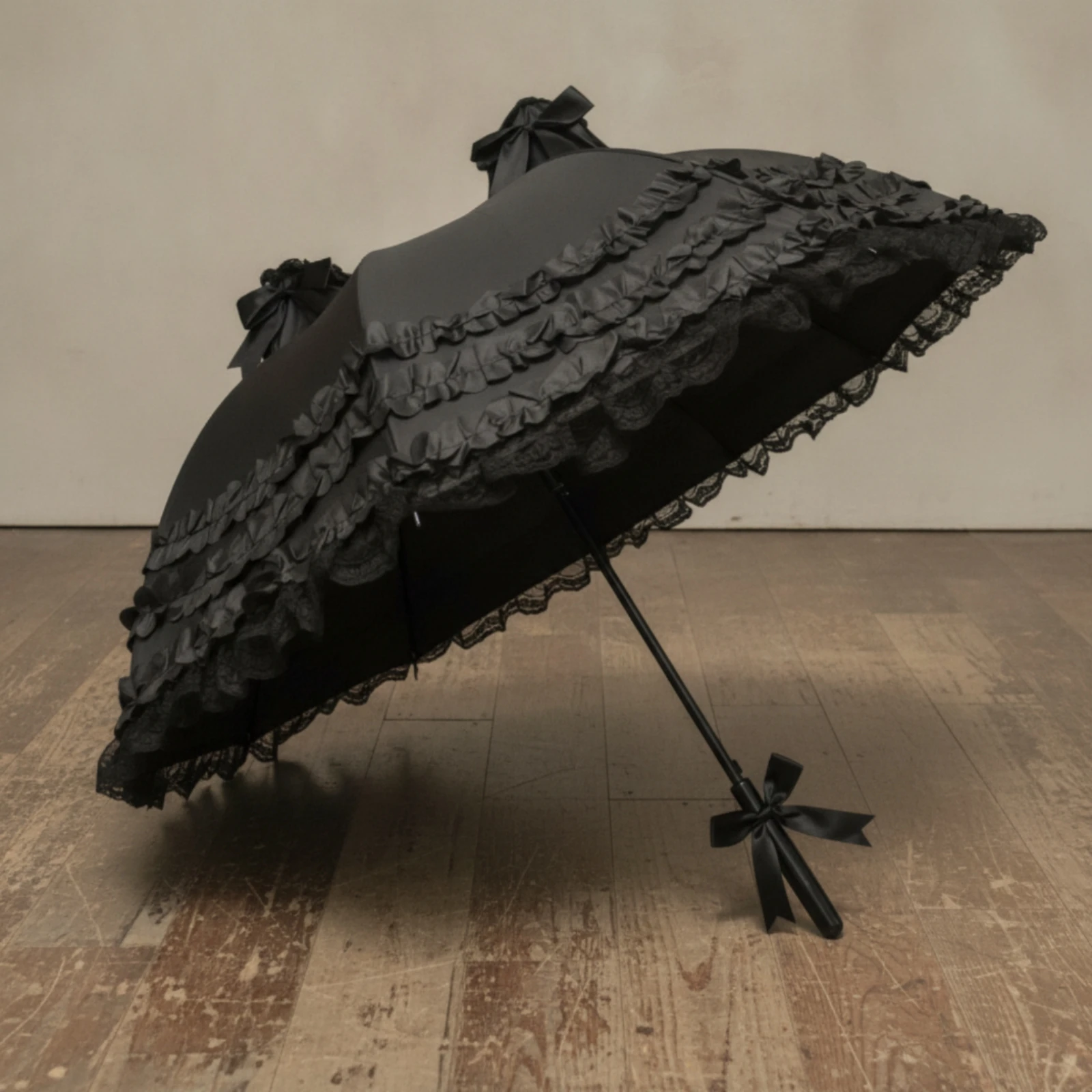 Lolita Umbrella Decorative Umbrella with Lace Ruffles Gothic Sunshade Classic Vintage-Style for Cosplayers, Cosplay view 6