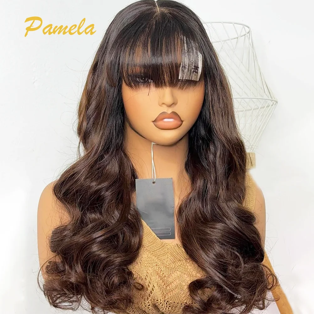 Ombre Blonde Loose Wave Lace Front Wig Ombre 1B/4 Brown Colored Human Hair Wigs 13x4 HD Transparent Lace Frontal Wigs With Bangs