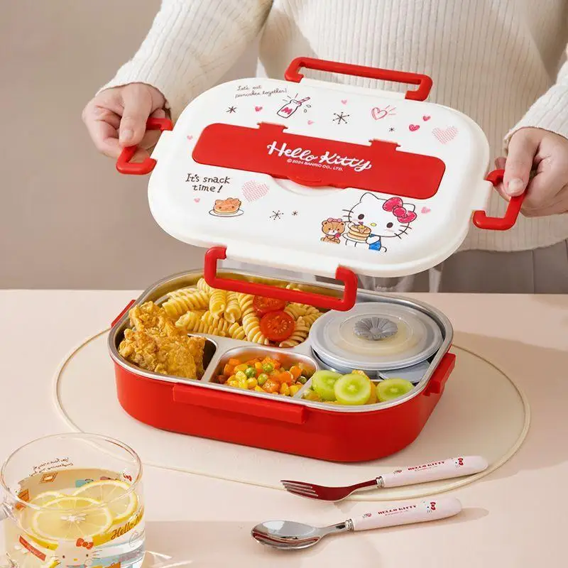 Sanrio Official Kawaii Bento Box Kitty Kuromi Cinnamoroll Insulation Lunch Box Child Primary School Student Dedicated Dinner Box