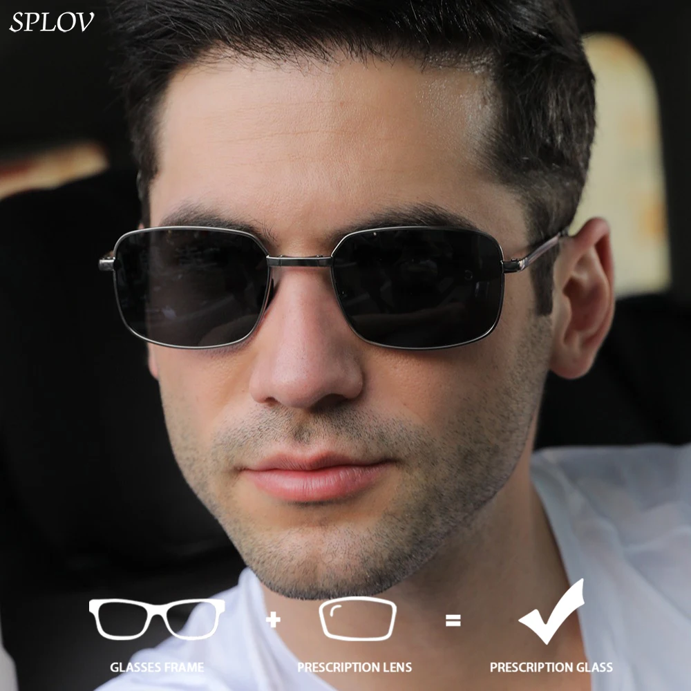 

SPLOV Men's Rectangular Frame Prescription Sunglasses Fashion Foldable Design Professional Custom HD Lens Myopia Glasses