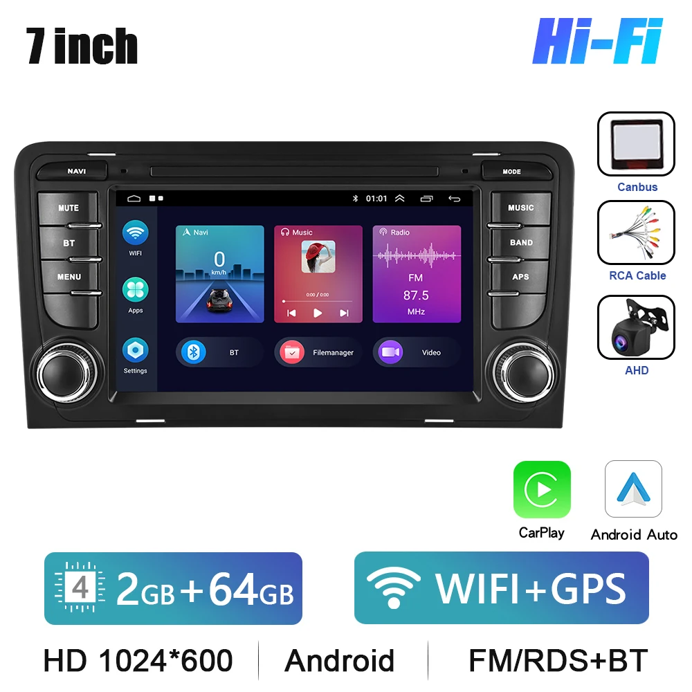 Podofo 7 "HD Touchscreen Autoradio Draadloze CarPlay Android Radio Voor Audi A3 Multimedia GPS FM WIFI Bluetooth Auto Intelligente