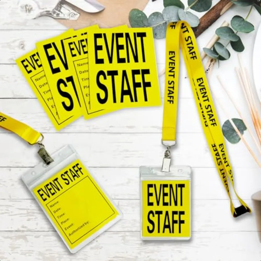 25 conjunto de cordão amarelo para funcionários de eventos, com suporte de cartão de plástico e cordão de evento identificado para cartão de passagem, cordão amarelo separatista fo