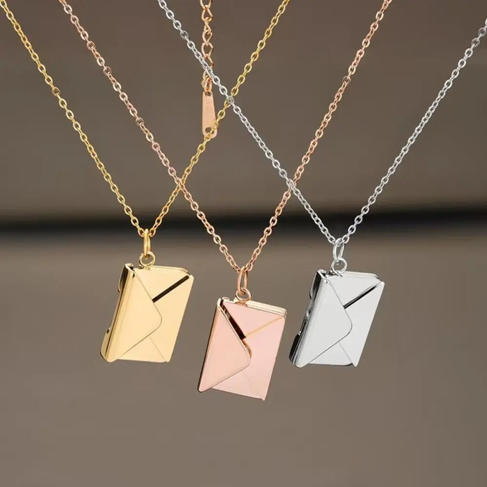 Portable Envelope Locket Necklace Stainless Steel Confession Love You Love You Confession Necklace Engraved Pendant