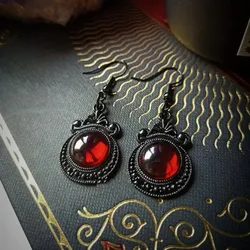 Gothic Pagan Witch Mirror Blood Red Dangle Earrings Women Vintage Creative Personalized Black Earrings Party Jewelry Accessories