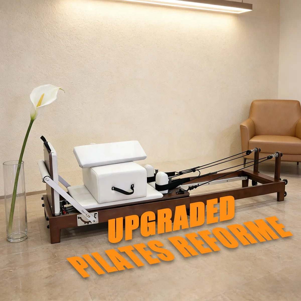 

ATV&UTVOak Foldable Pilates Reformer with Walnut Color Frame Elegant Studio Equipment