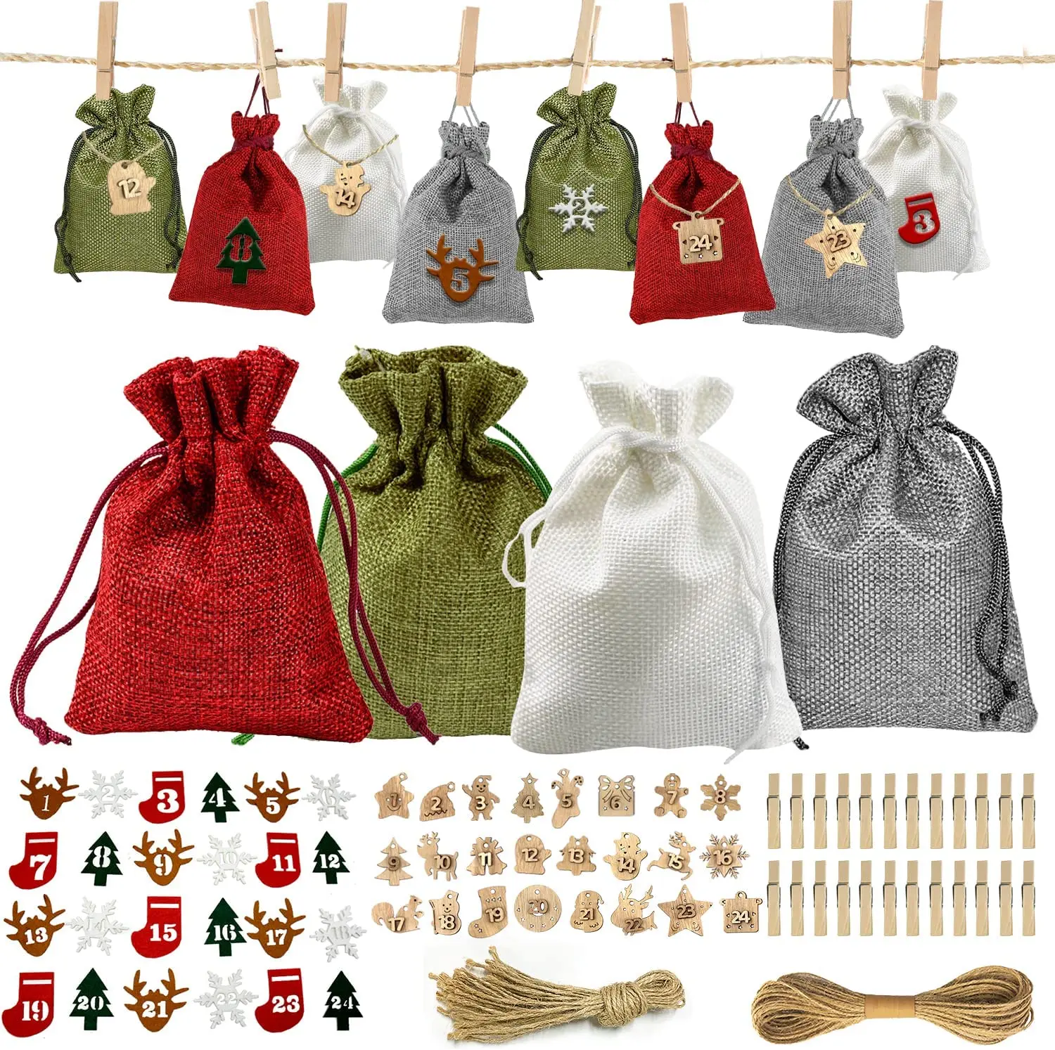 

Advent Calendar for Filling Children's Advent Calendar Fabric Bags Christmas Jute Bags 24 Christmas Calendar Fabric Bags