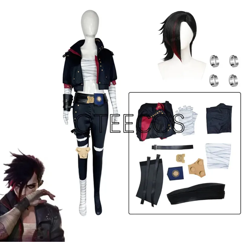 

aa124LQGame LOL Vi Acrane Cosplay Underground Fighter VI Costume Black Carnival Halloween Outfis Uniforms Party Role Playing Sui