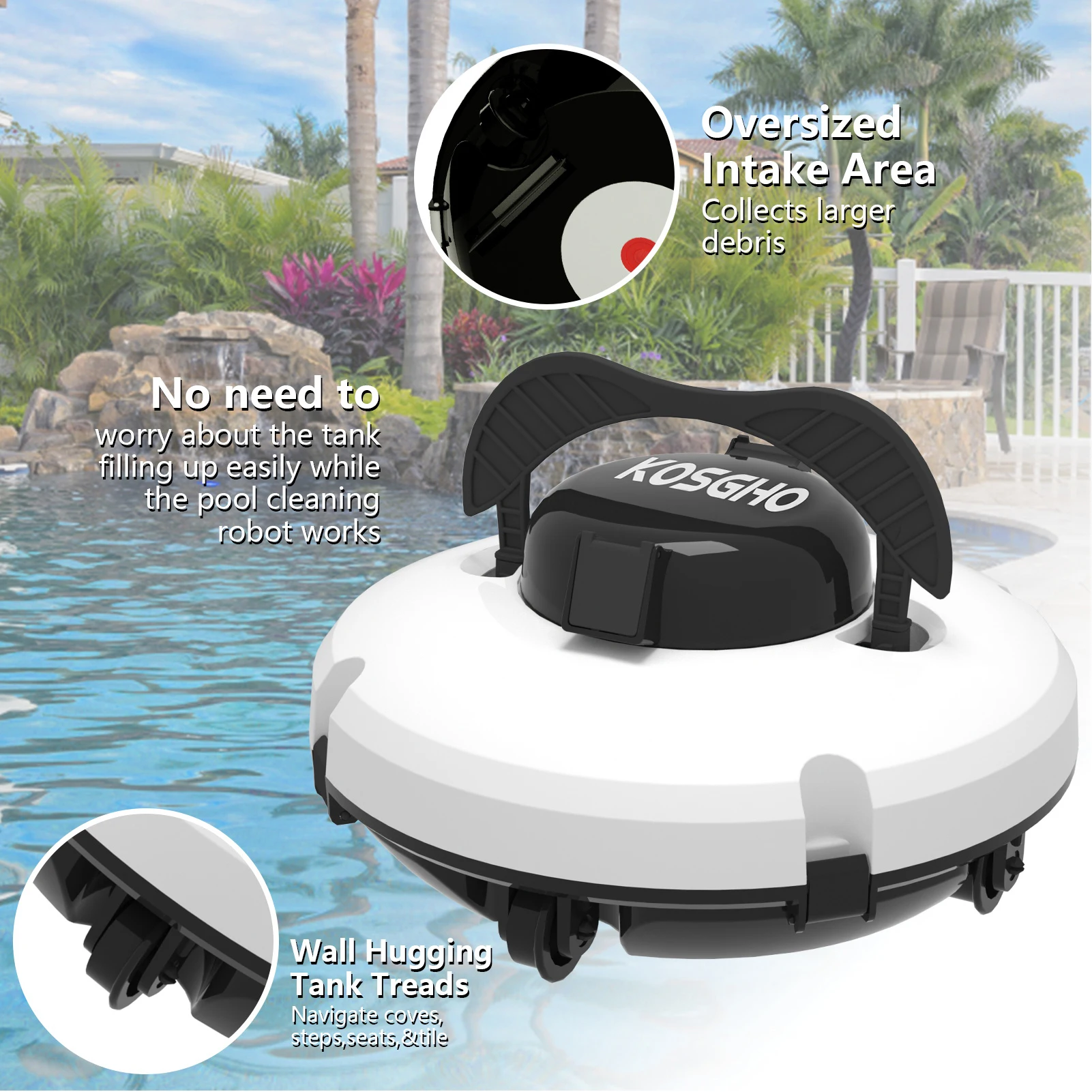 

Cordless Automatic Robotic Pool Cleaner, Dual-Motor Pool Vacuum Robot with Self-Parking for Flat/Inground Pools