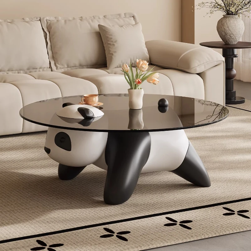 Italian style minimalist panda glass coffee table elegant luxury living room Coffee table round mesa de centro home furniture