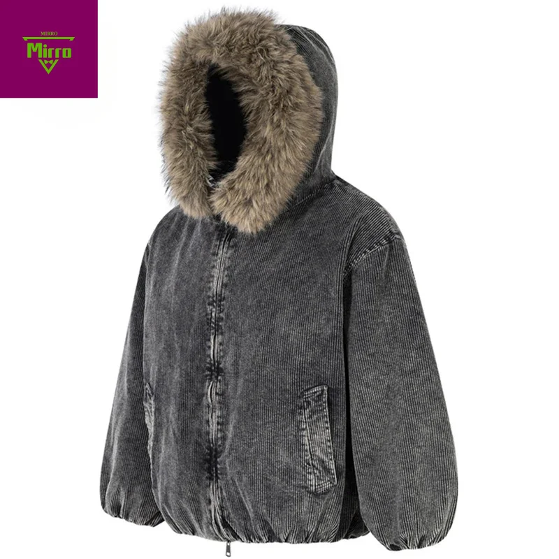 

Men Winter Fur Collar Jackets Vintage Parkas Thicken Warm Coats Hi Street Oversized Jackets Padded Outwear