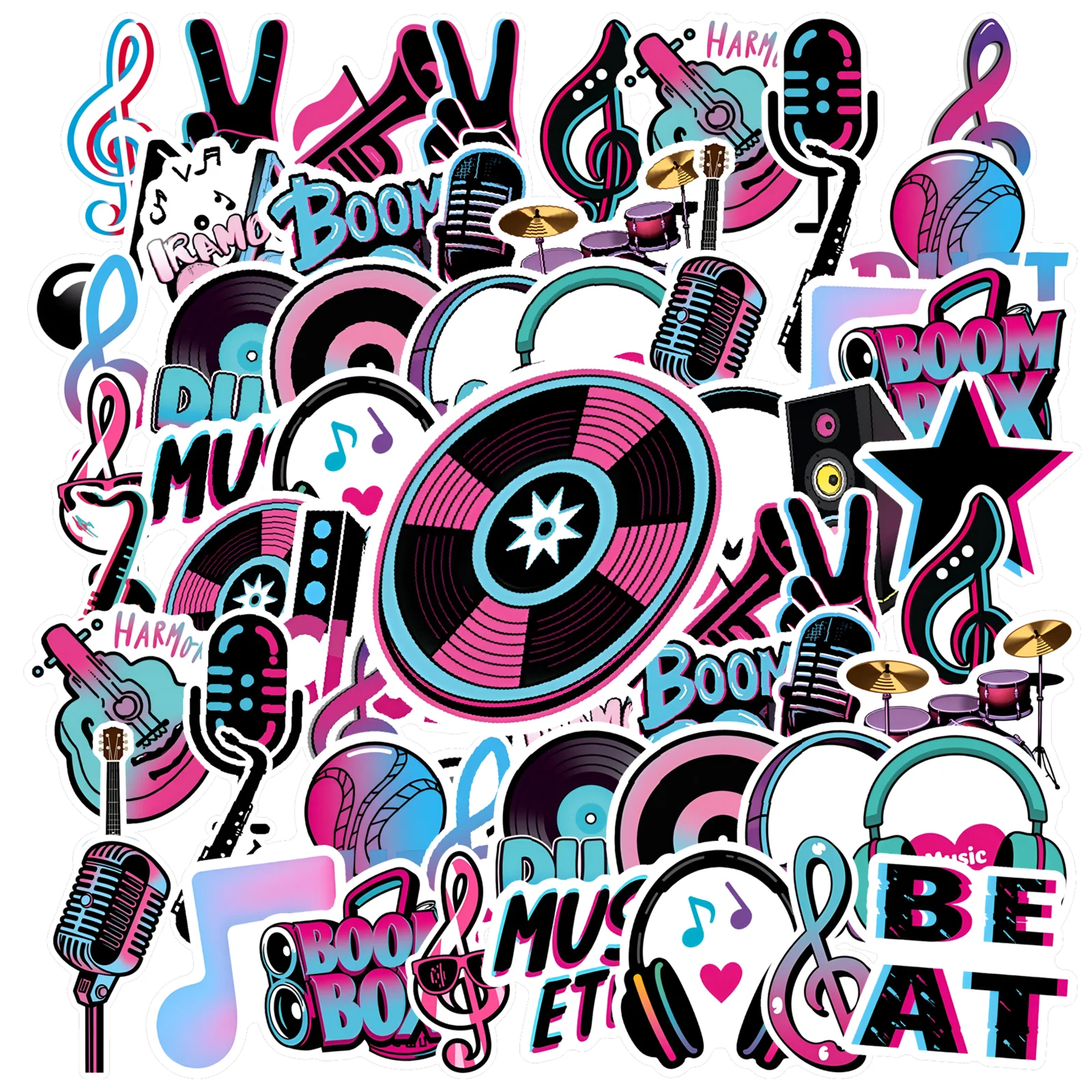 

35pcs-50pcs Cartoon Music Stickers Vibrant Retro Retro Stickers Stationery Stickers For Guitar DIY Skateboard Laptop Luggage