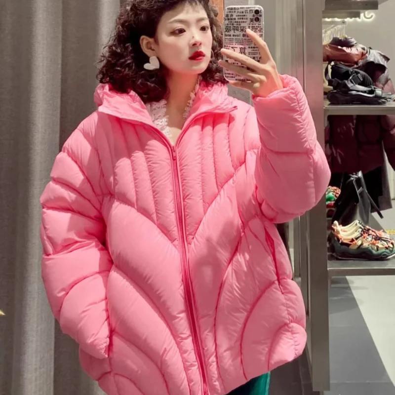 Duck Down Hooded Jacket for Women, Casual Fluffy Coat, Warm Parka, Thick Parker Coat, Trendy, Fall and Winter, New, 2024