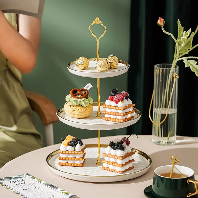 

European creative three-layer fruit plate cake tray afternoon tea snack candy plate living room multi-layer dessert display rack