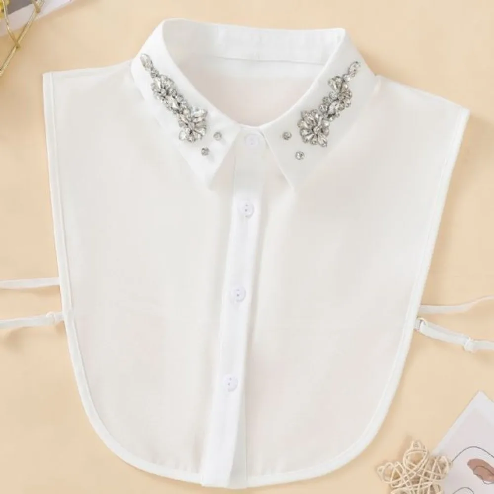 Fashionable White Chiffon Fake Collar Handmade Beaded Rhinestone Detachable Collar Chiffon Fake Collar Women