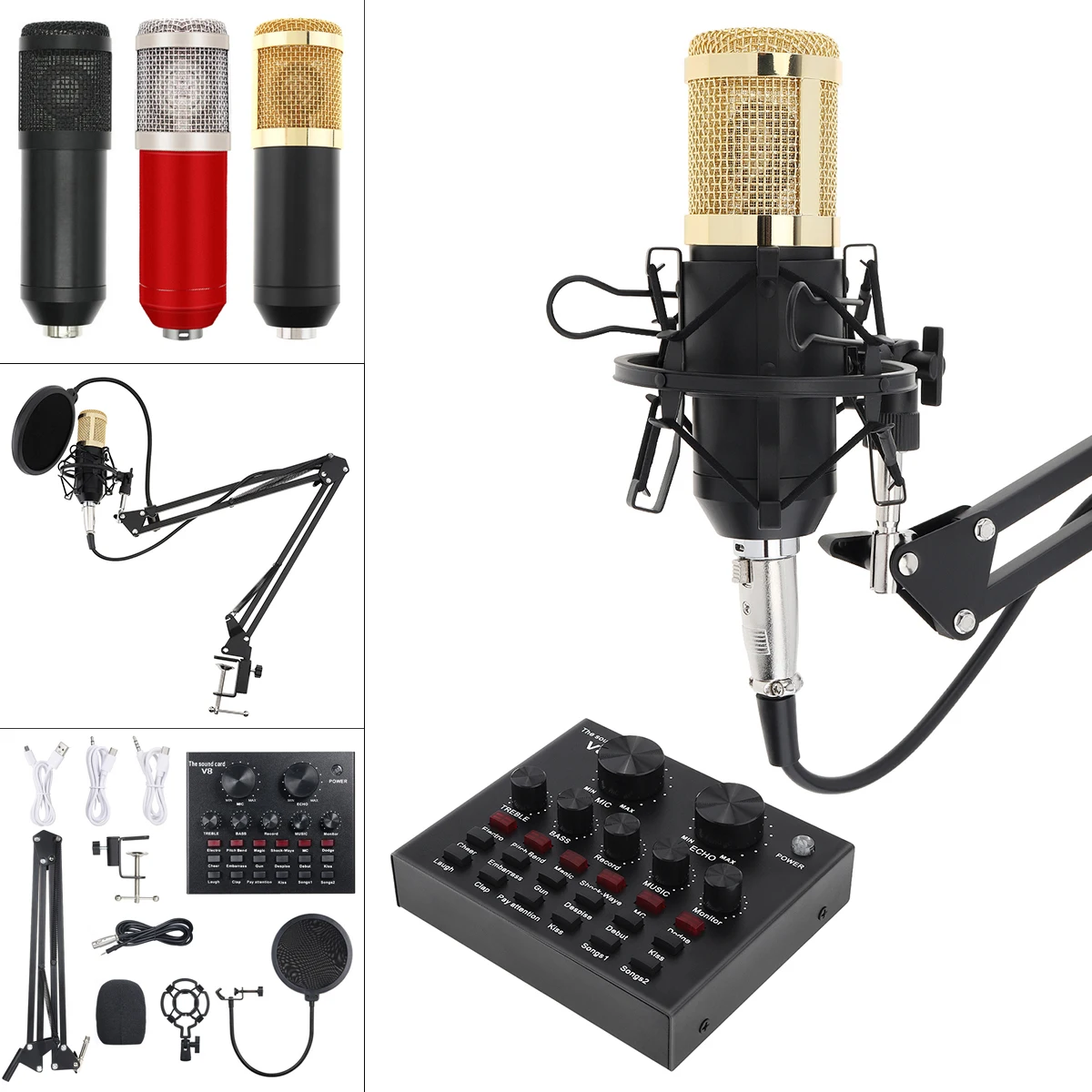 

BM-800 Condenser Microphone Live with V8 Sound Card Karaoke Condenser Microphone Suit Kits for Computer / Recording / Studio