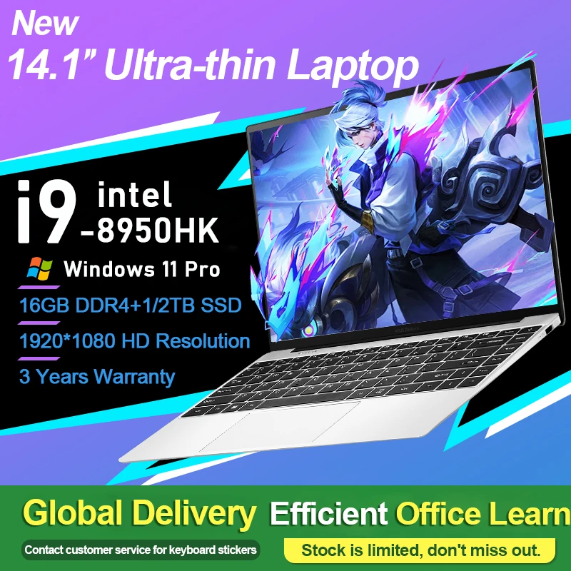 

Новый портативный ноутбук 14,1 дюйма, игровой ноутбук Intel Core i9-8950HK, компьютер 16 ГБ DDR4, 1 ТБ/2 ТБ SSD, Windows 11, ПК для офисных исследований